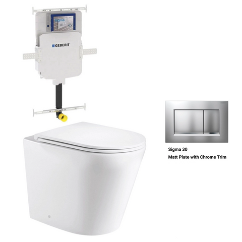 Geberit In Wall Package - Tornado Rimless Floor Pan, Inwall Cistern and Button