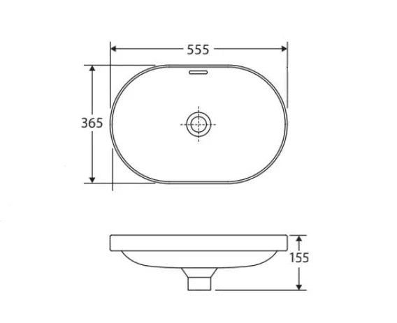 Oceana Oval Semi-Inset Ceramic Basin 555x365mm - Gloss White
