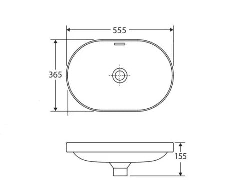 Oceana Oval Semi-Inset Ceramic Basin 555x365mm - Gloss White
