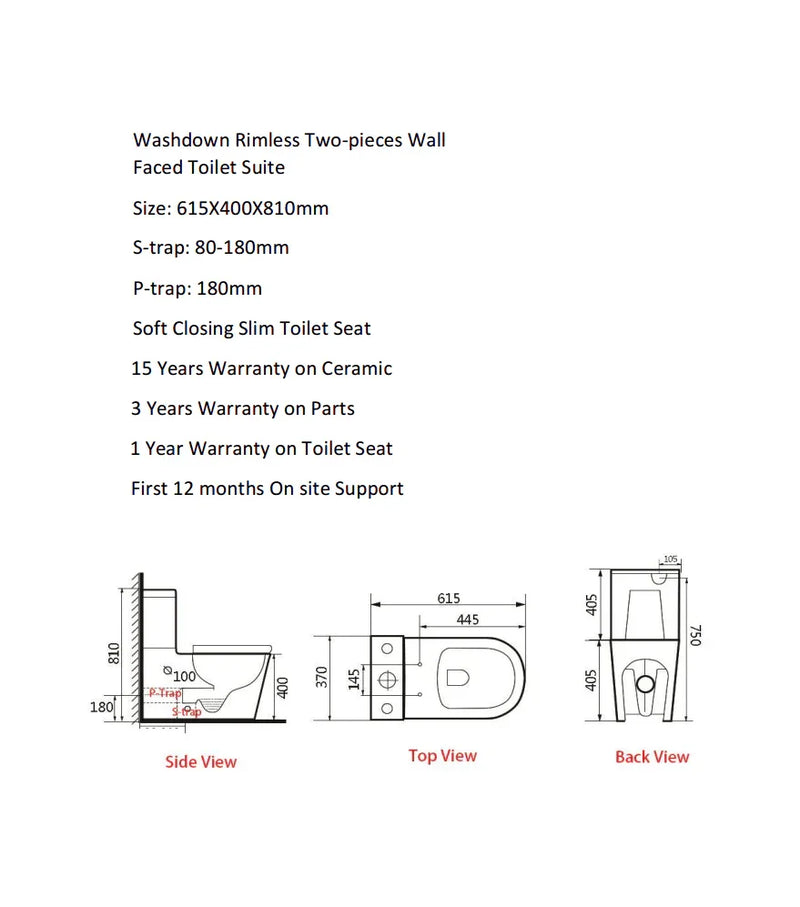 Short Projection Back To Wall Rimless Flush Toilet Suite with Soft Close Seat - White (4 Star)