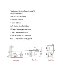 ZM Short Projection Back To Wall Rimless Flush Toilet Suite with Soft Close Seat - White (4 Star)