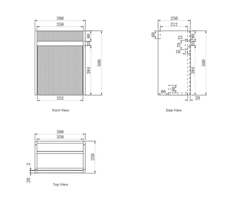 BV36WH Compact Fluted Wall Hung Ensuite Vanity 410x260mm - Various Colours