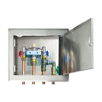 Gentec MVLF60154H NSW Health Approved Thermostatic Mixing Valve Lead Free DZR Brass Chrome Plated w/ Cold Water Bypass, Stainless Steel Recessed Enclosure with Hinged Lockable Lid and Copper Tails