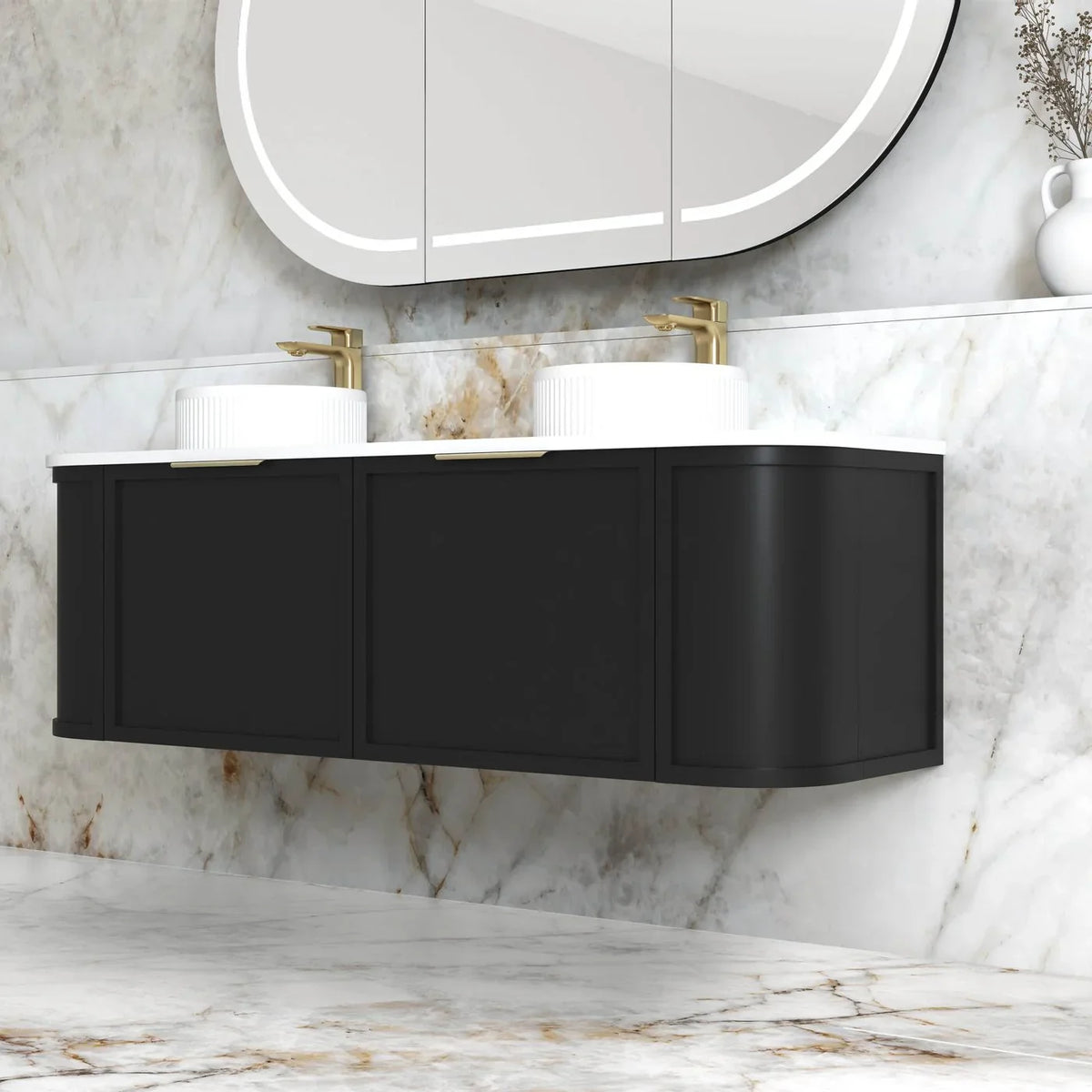 BV06WH Satin Black Shaker Curved Wall Hung Vanity