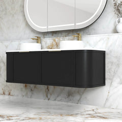 BV06WH Satin Black Shaker Curved Wall Hung Vanity - 600 / 750 / 900 / 1200 / 1500 / 1800mm
