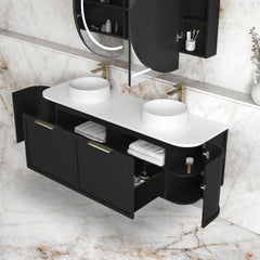 BV06WH Satin Black Shaker Curved Wall Hung Vanity - 600 / 750 / 900 / 1200 / 1500 / 1800mm