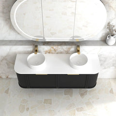 BV06WH Satin Black Shaker Curved Wall Hung Vanity - 600 / 750 / 900 / 1200 / 1500 / 1800mm