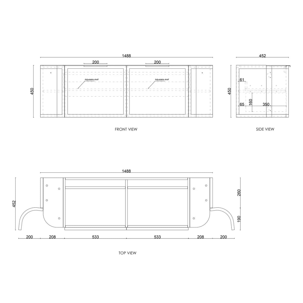 BV57WH Matte White Shaker Curved Wall Hung Vanity - 600 / 750 / 900 / 1200 / 1500 / 1800mm