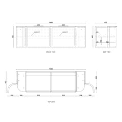 BV06WH Satin Black Shaker Curved Wall Hung Vanity - 600 / 750 / 900 / 1200 / 1500 / 1800mm
