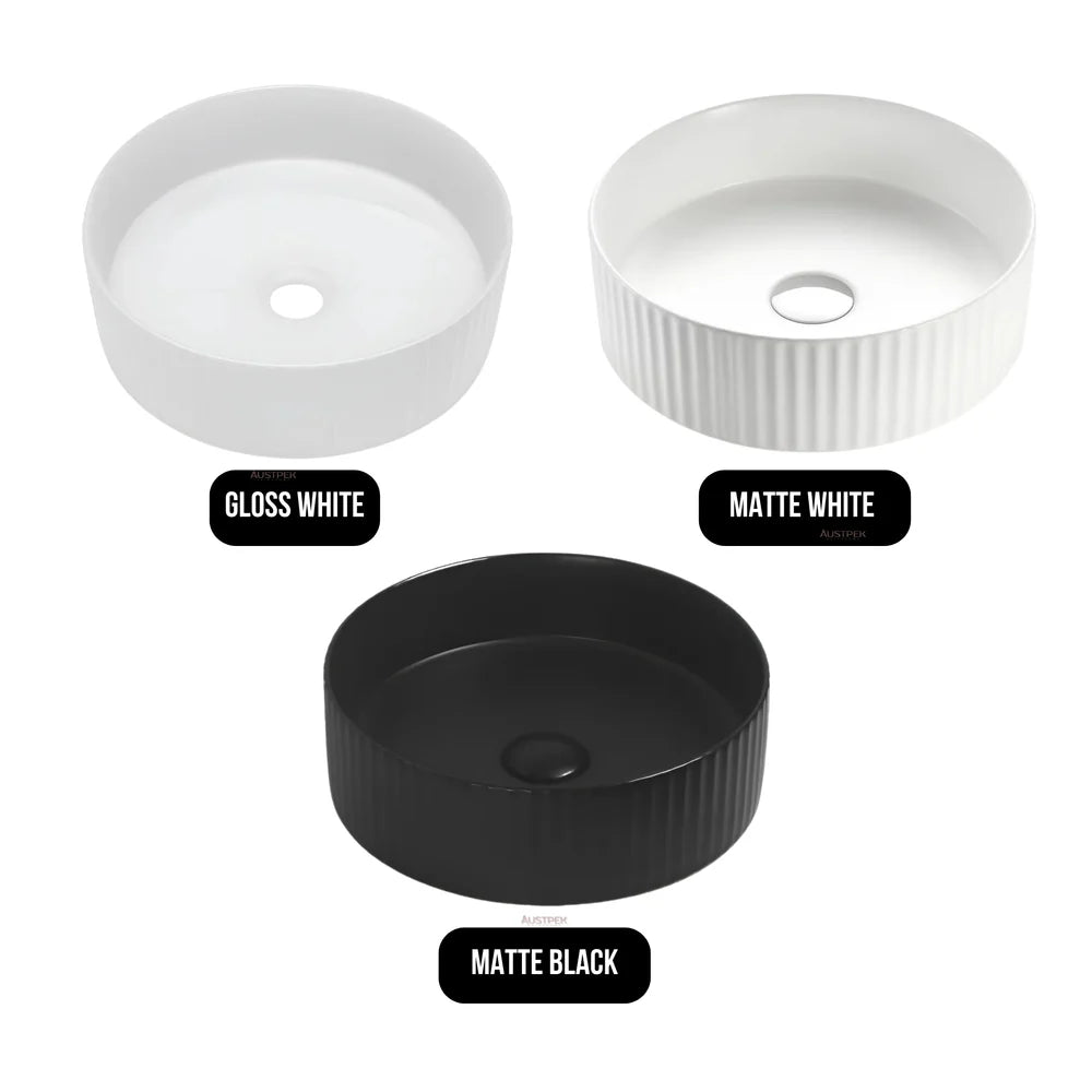 Bellevue Fluted Above Counter Ceramic Basin 360x360mm - Various Colours