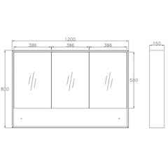 Mirror Cabinet with Open Shelf Pencil Edge - 600/750/900/1200/1500x800mm - Various Colours