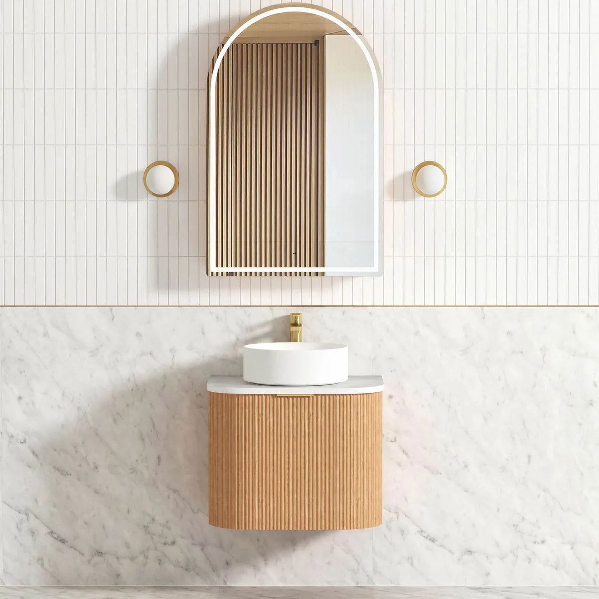 BV12WH Curved Flute Natural Oak Wall Hung Vanity