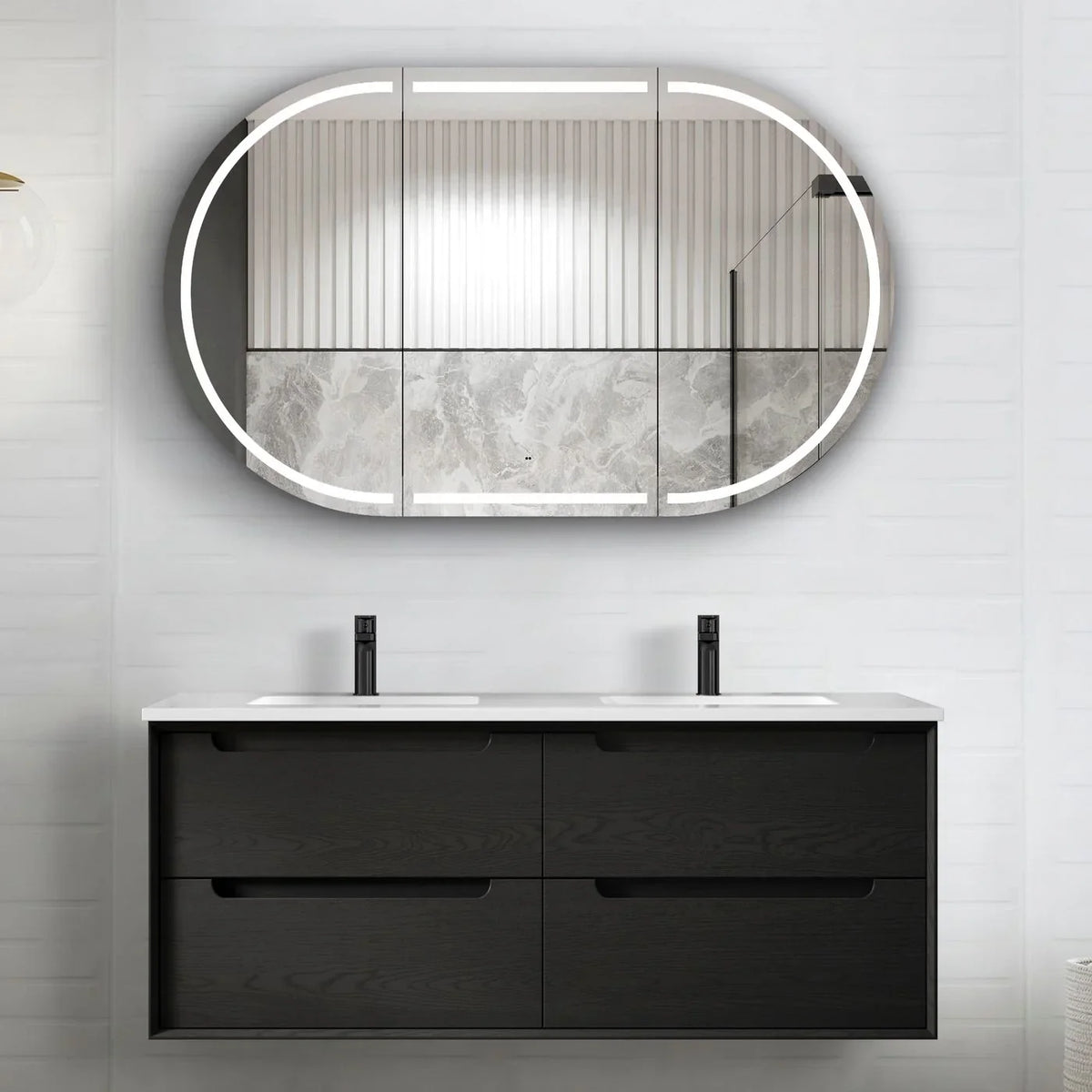 BV07WH Black Oak Fingerpull Wall Hung Vanity - 600 / 750 / 900 / 1200-S / 1200-D / 1500 mm