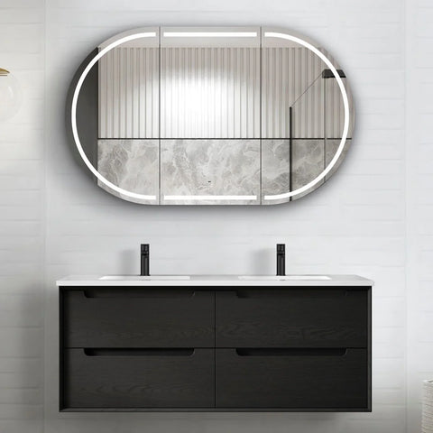 BV07WH Black Oak Fingerpull Wall Hung Vanity - 600 / 750 / 900 / 1200-S / 1200-D / 1500 mm