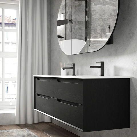 BV07WH Black Oak Fingerpull Wall Hung Vanity - 600 / 750 / 900 / 1200-S / 1200-D / 1500 mm