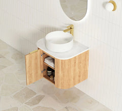 BV12WH Curved Flute Natural Oak Wall Hung Vanity - 600 / 750 / 900 / 1200 / 1500 / 1800mm