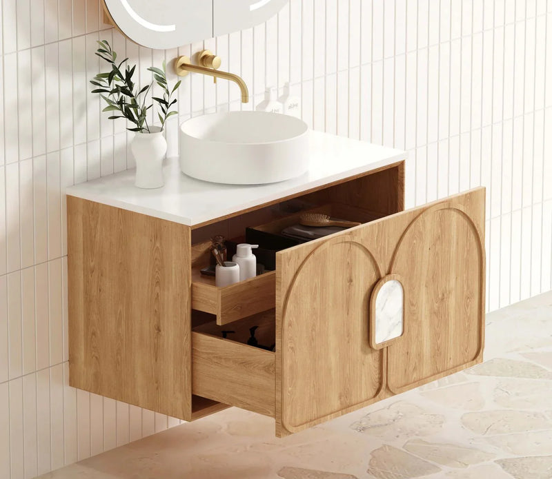 BV26WH Woodland Oak with Stone handle Wall Hung Vanity - 600 / 750 / 900 / 1200 / 1500 / 1800mm