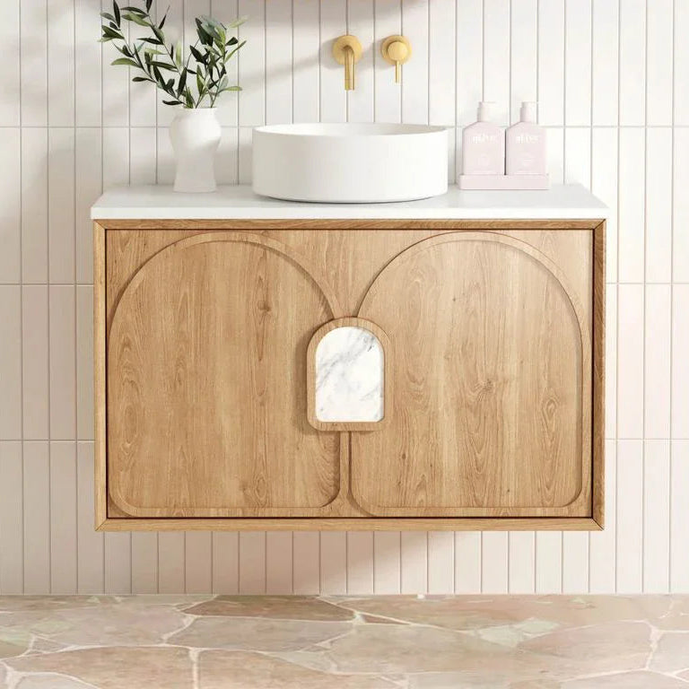 BV26WH Woodland Oak with Stone handle Wall Hung Vanity
