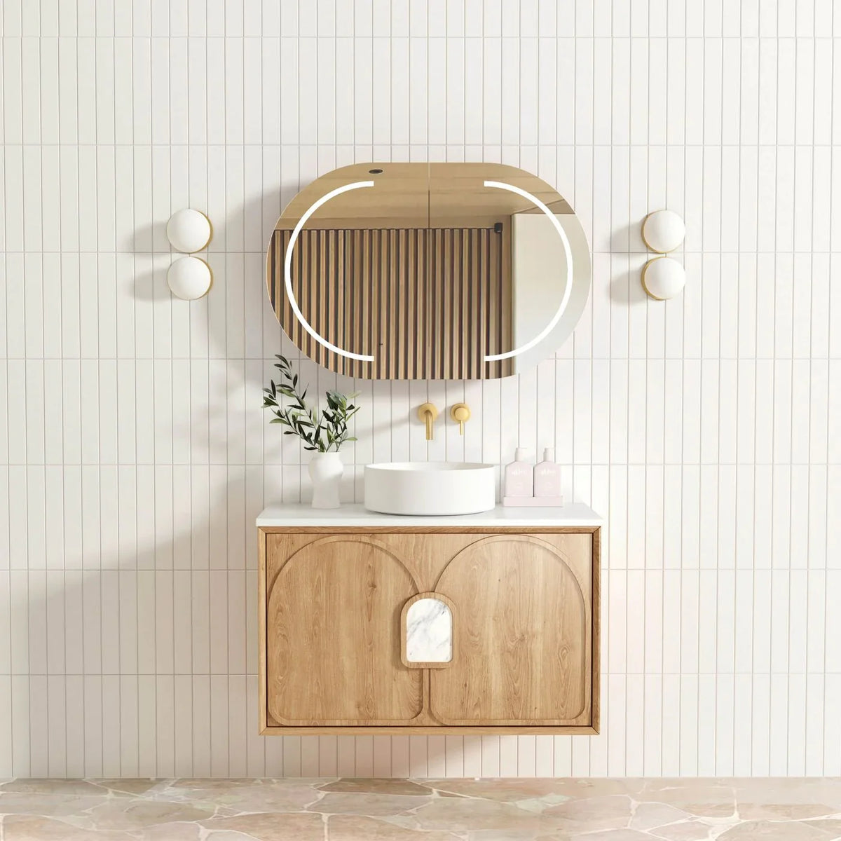 BV26WH Woodland Oak with Stone handle Wall Hung Vanity