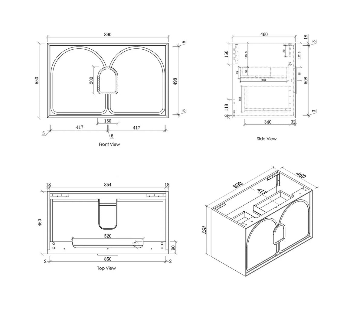 BV89WH Matte White with Stone handle Wall Hung Vanity - 600 / 750 / 900 / 1200 / 1500 / 1800mm