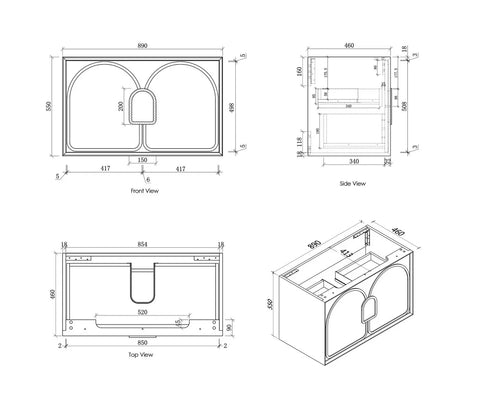 BV89WH Matte White with Stone handle Wall Hung Vanity - 600 / 750 / 900 / 1200 / 1500 / 1800mm