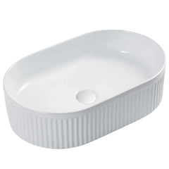 Yugen Fluted Above Counter Ceramic Basin 490x313mm - Various Colours