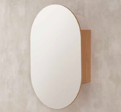 Pill Shape Mirror Cabinet Pencil Edge 600x900mm - Matte White / Woodgrain