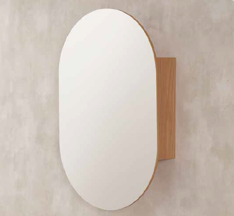 Pill Shape Mirror Cabinet Pencil Edge 600x900mm - Matte White / Woodgrain