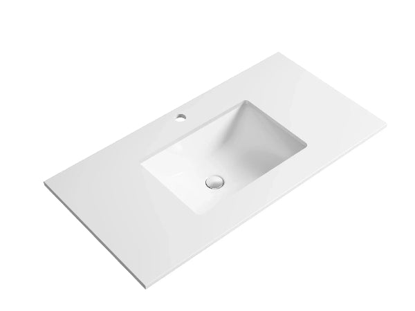 AU Pure White Silica-Free 25mm thick Solid Surface Vanity Top with Undermount Basin - Various Size