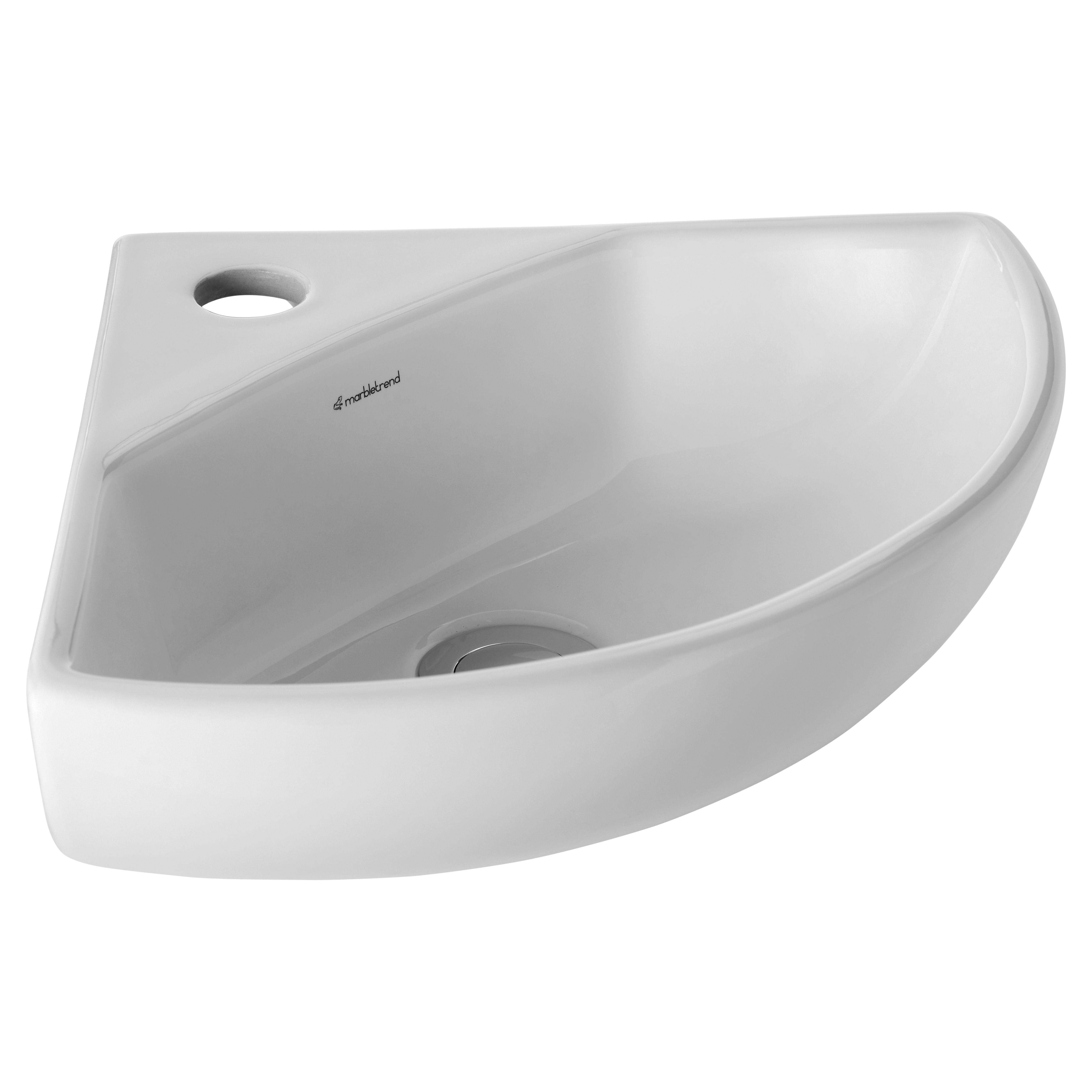 Corner ceramic sink on a white background