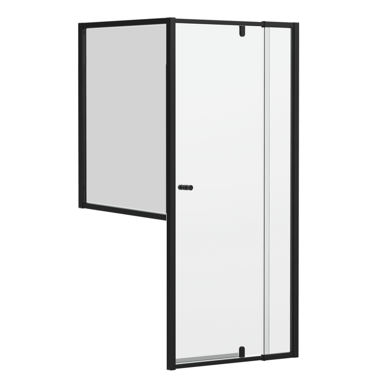 Special Order - Black 6mm Framed Adjustable Shower Screen, Front & Half Return, Various Size Combinations, 1950mm High