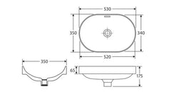 Claudia Rectangular Half Insert Basin 530x350mm - Various Colours