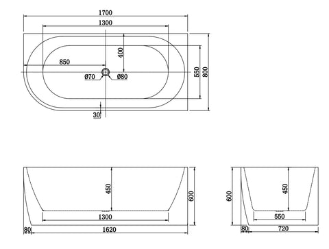 Isabella Right Hand Corner Freestanding Bath 1700mm - Gloss White