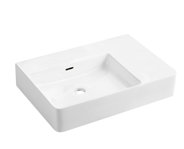 Milano Gloss White Wall Hung Ceramic Basin (No Taphole) 605x420mm - Left Hand / Right Hand