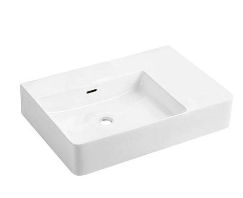 Milano Gloss White Wall Hung Ceramic Basin (No Taphole) 605x420mm - Left Hand / Right Hand