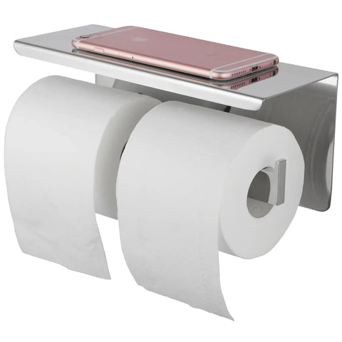 Toilet Roll Holder with Shelf - Chrome / Black