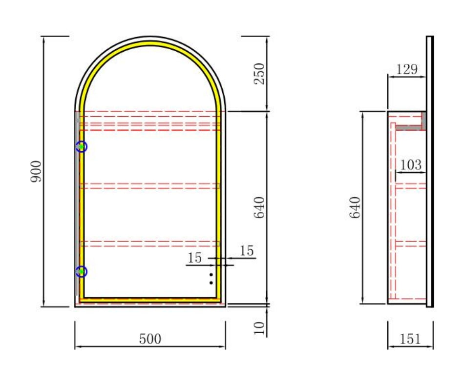 Arched Shape LED Mirror Cabinet 500x900mm - Various Frame Options