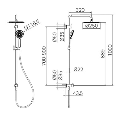 Nero Round Twin Shower Rail (Bottom Inlet) - Various Colours