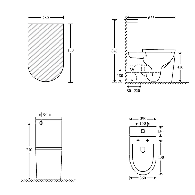 Oslo Short Projection Back To Wall Rimless Flush Toilet Suite with Soft Close Seat - White (4 Star)