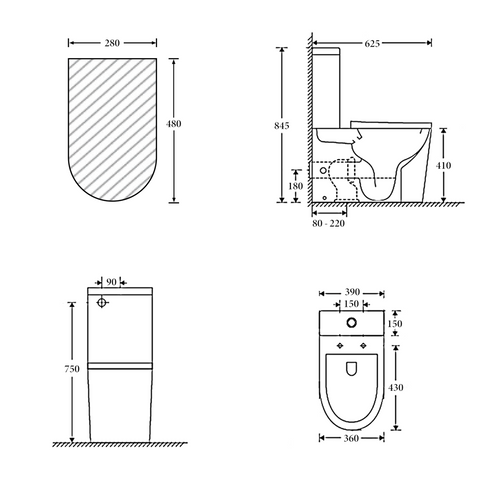 Oslo Short Projection Back To Wall Rimless Flush Toilet Suite with Soft Close Seat - White (4 Star)