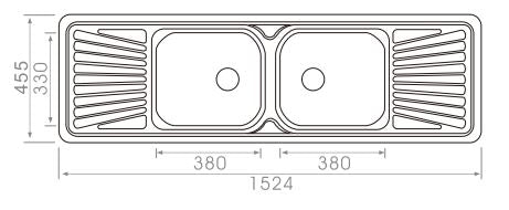 Double Bowls Kitchen Sink with Double Drainers 1524 x 460 x170 mm - Stainless Steel