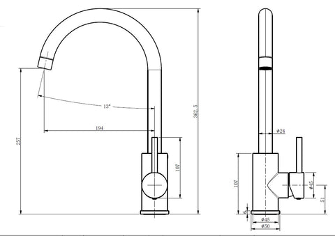 KM17 Side Lever Gooseneck Kitchen / Laundry Sink Mixer - Various Colours