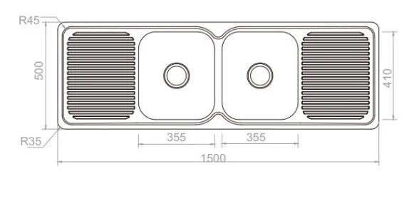 Double Bowls Kitchen Sink with Double Drainers 1500 x 500mm - Stainless Steel