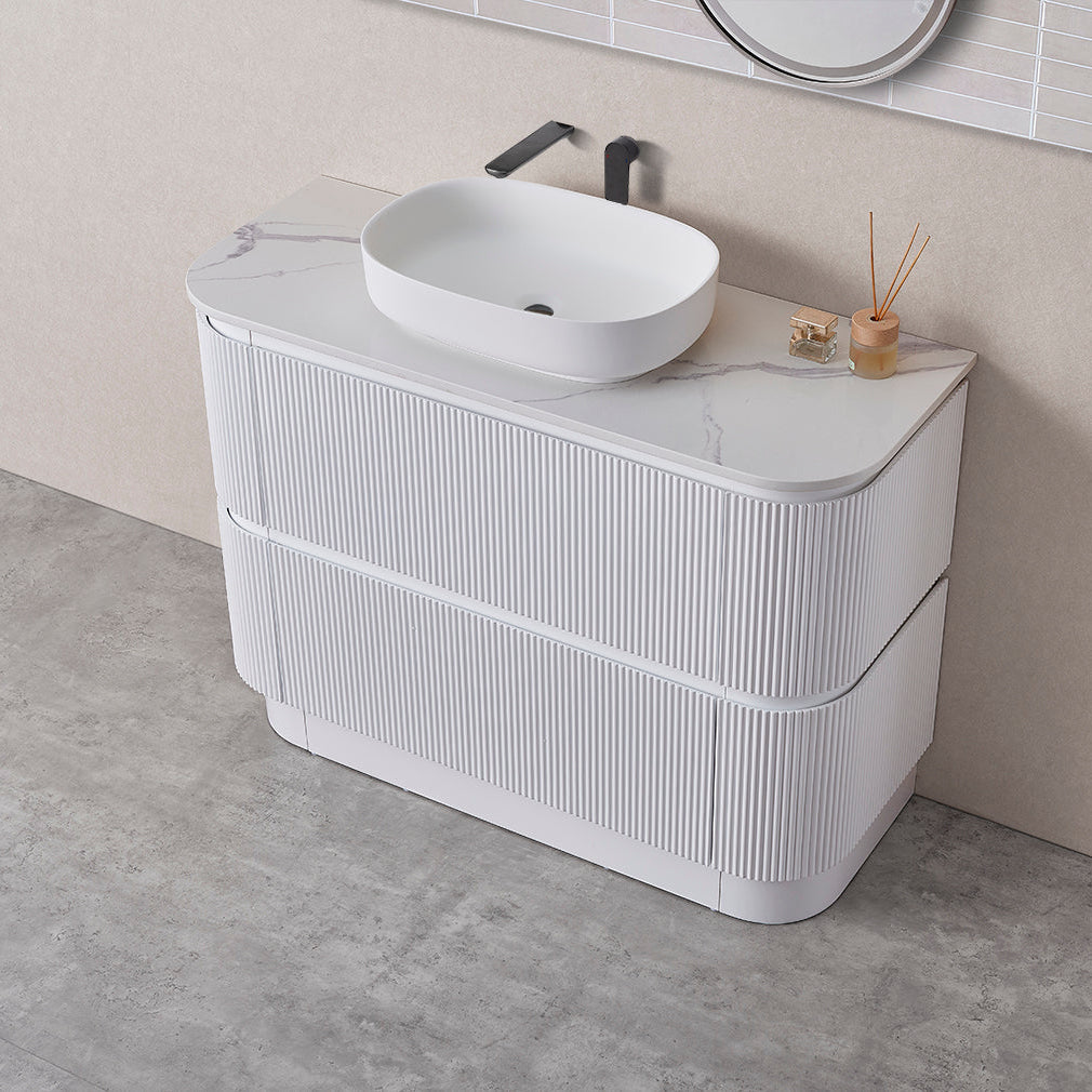 BV85 Matt White Freestanding Fluted Plywood Vanity - 900/1200/1500mm