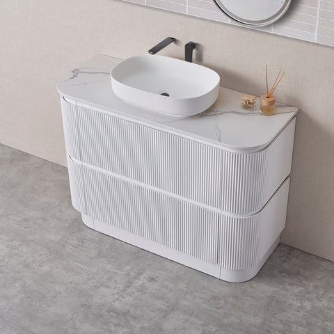 BV85 Matt White Freestanding Fluted Plywood Vanity - 900/1200/1500mm