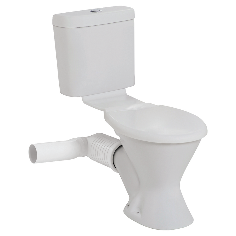 White toilet with hose attachment on a white background