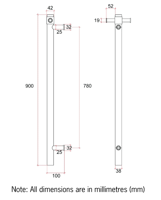 Thermogroup Brushed Nickel Vertical Heated Rail (VSH900HBN) - Stock Clearance