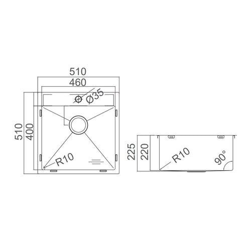 Single Bowl Topmount Kitchen / Laundry Sink With Tap Hole 706x512mm / 606x512mm / 510x510mm / 350x510mm- Stainless Steel