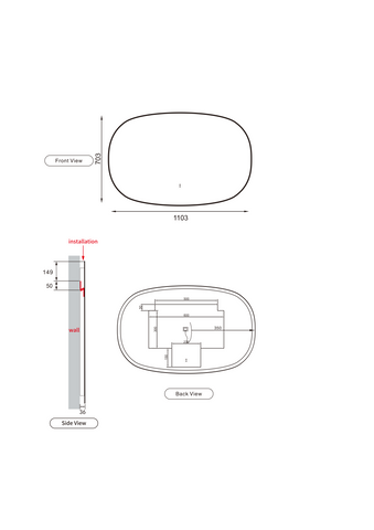 Oval Shape LED Mirror Touchless switch with Demister 1100x700mm - Frameless / with Frame