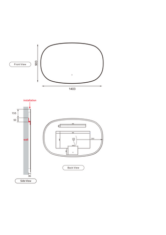Oval Shape LED Mirror Touchless switch with Demister 1400x900mm - Frameless / with Frame